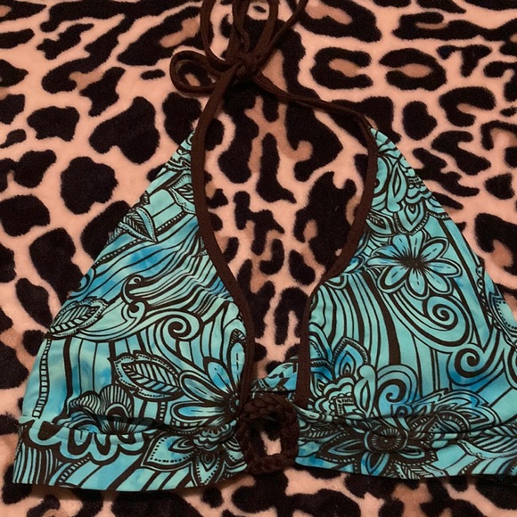 Floral Blue and Brown Bikini Top - Picture 1 of 6